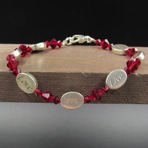 8" Sterling Silver Love Laugh Live Bracelet Vintage